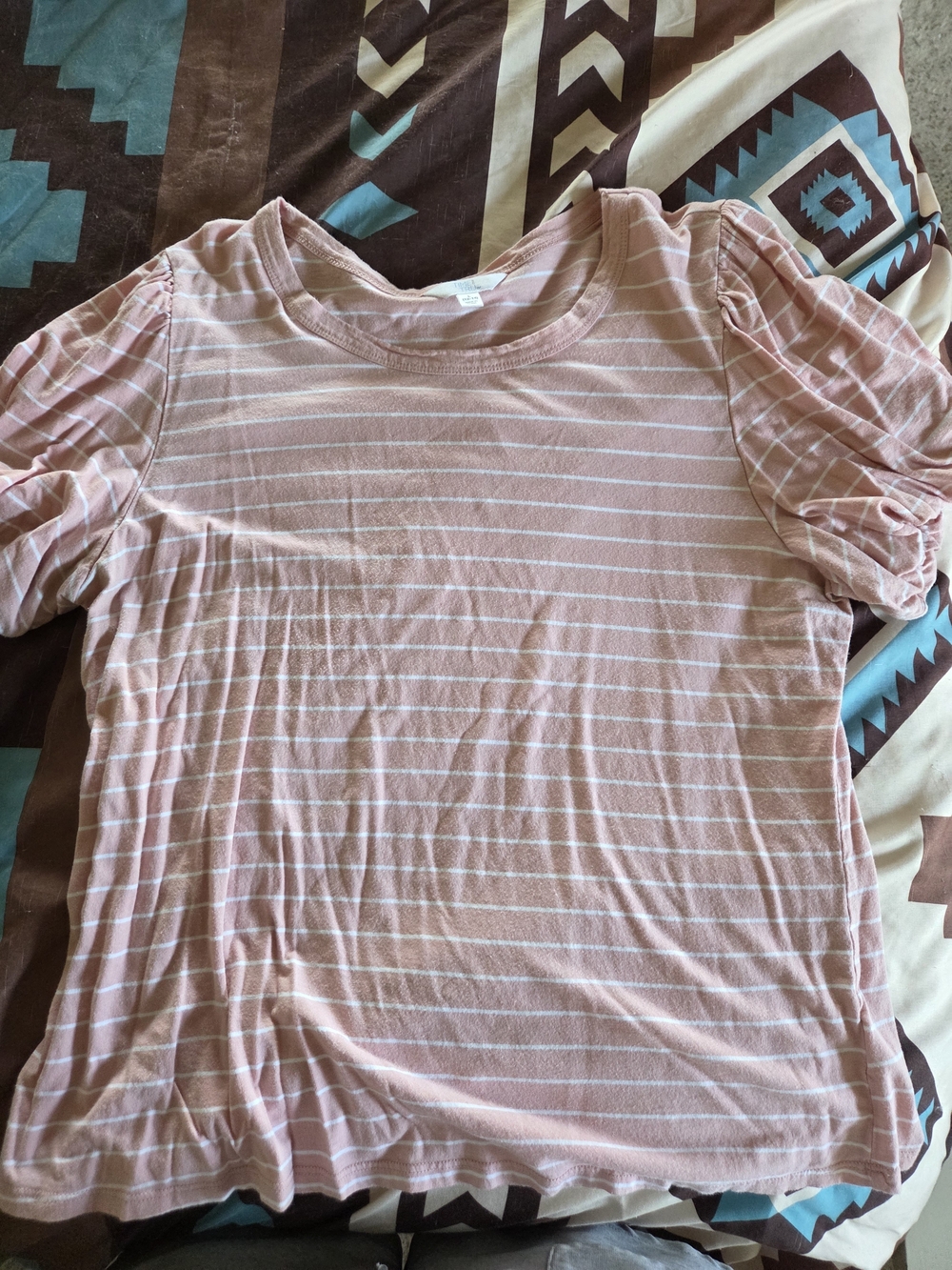 Time and Tru Pink and White Striped Puff-Sleeve Top